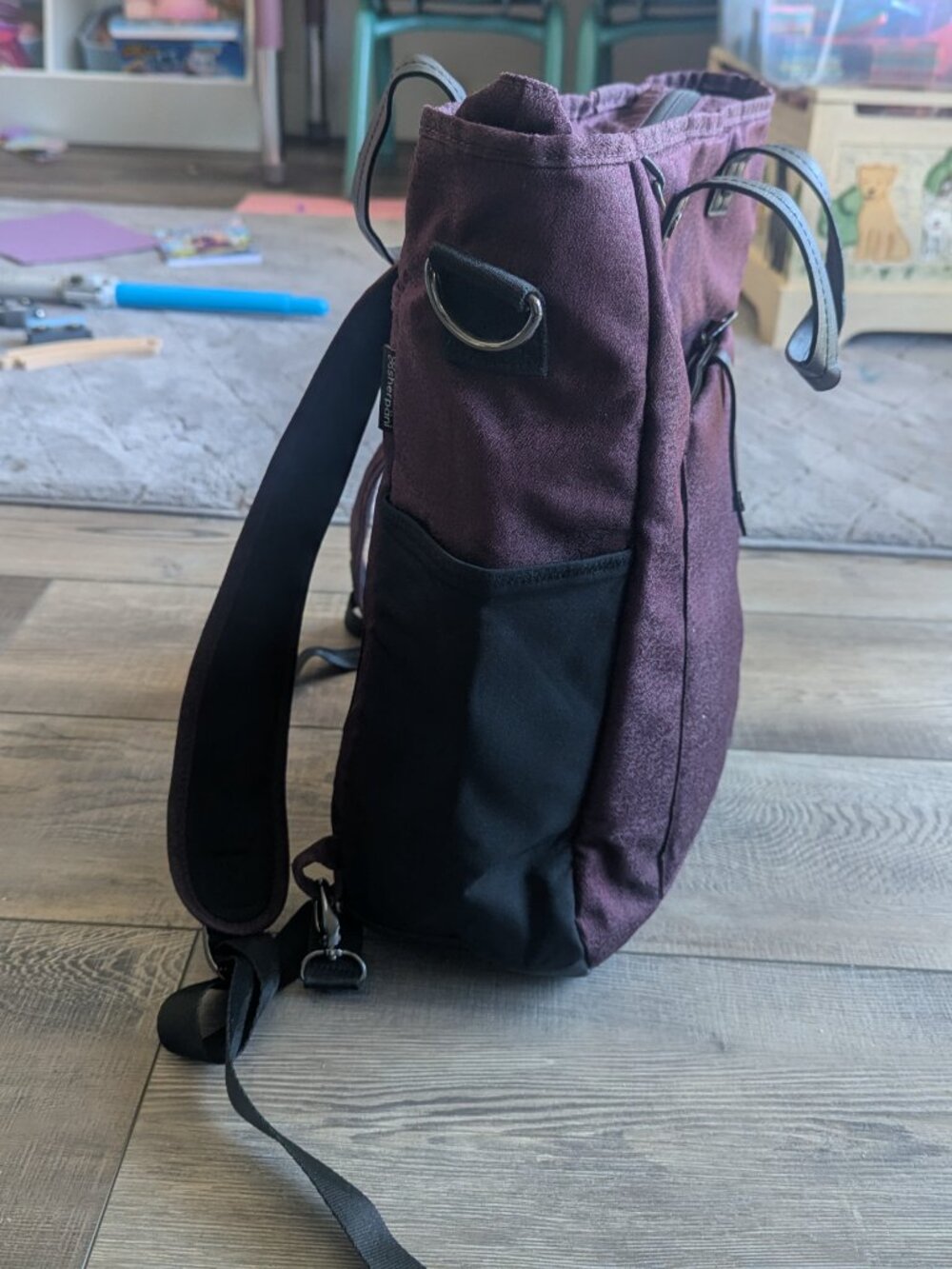 Sherpani Sojourn Travel Anti Slash Convertible Tote Backpack Purple Black - Picture 8 of 16
